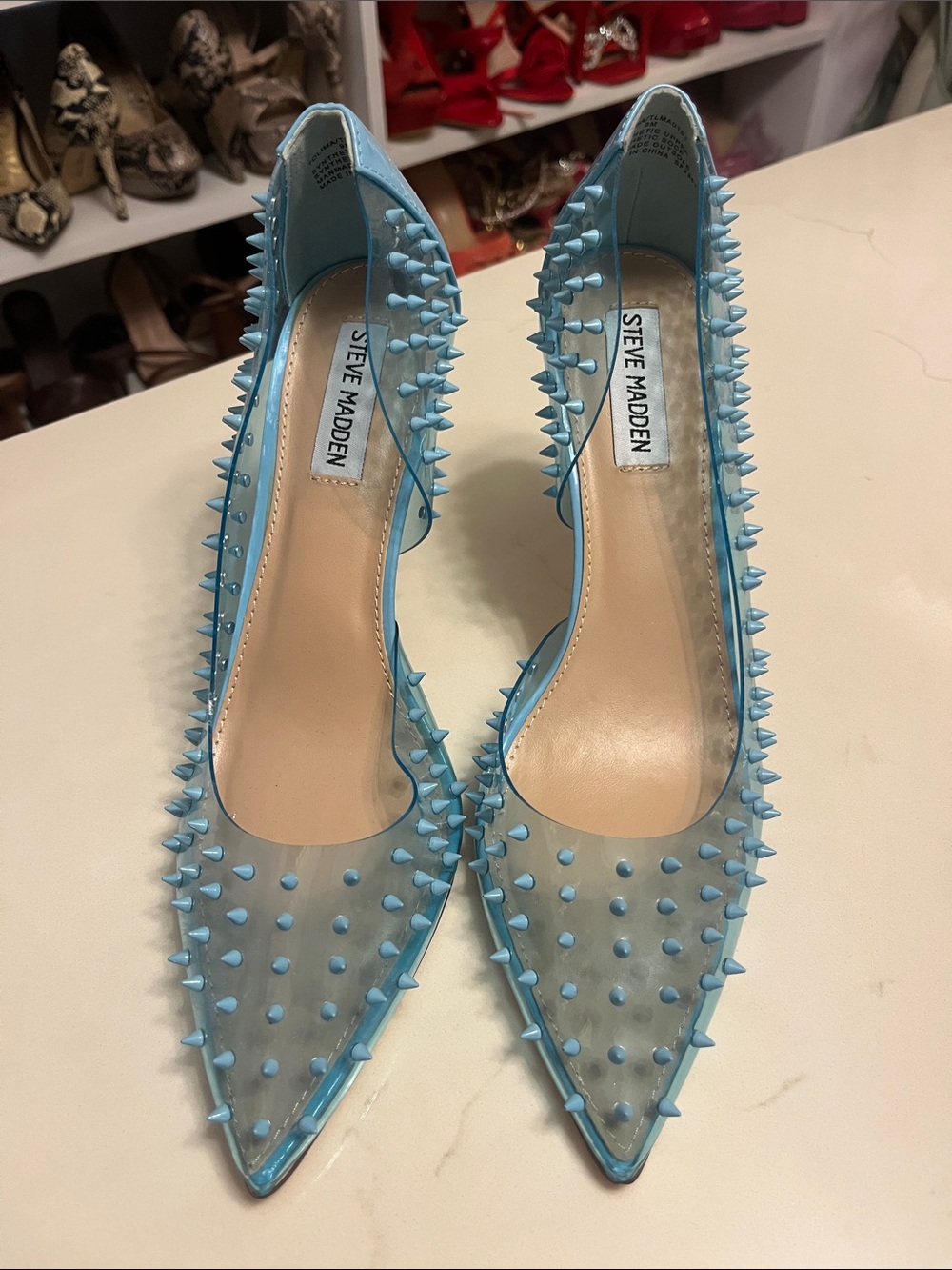 Steve Madden Sky Blue Clear Pointed-Toe Spike Pumps
